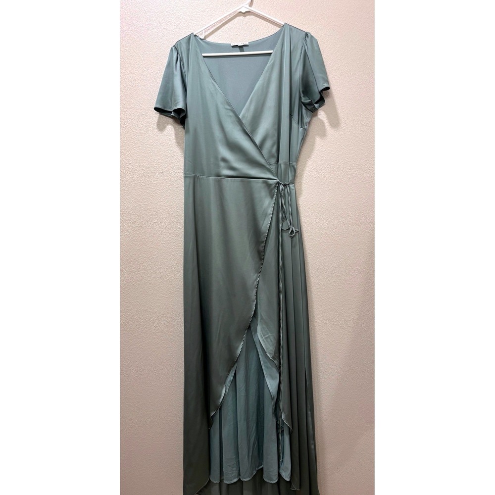Baltic Born Vara Satin Maxi Wrap Dress Womens XL Eucalyptus Event Wedding Party - Picture 1 of 6
